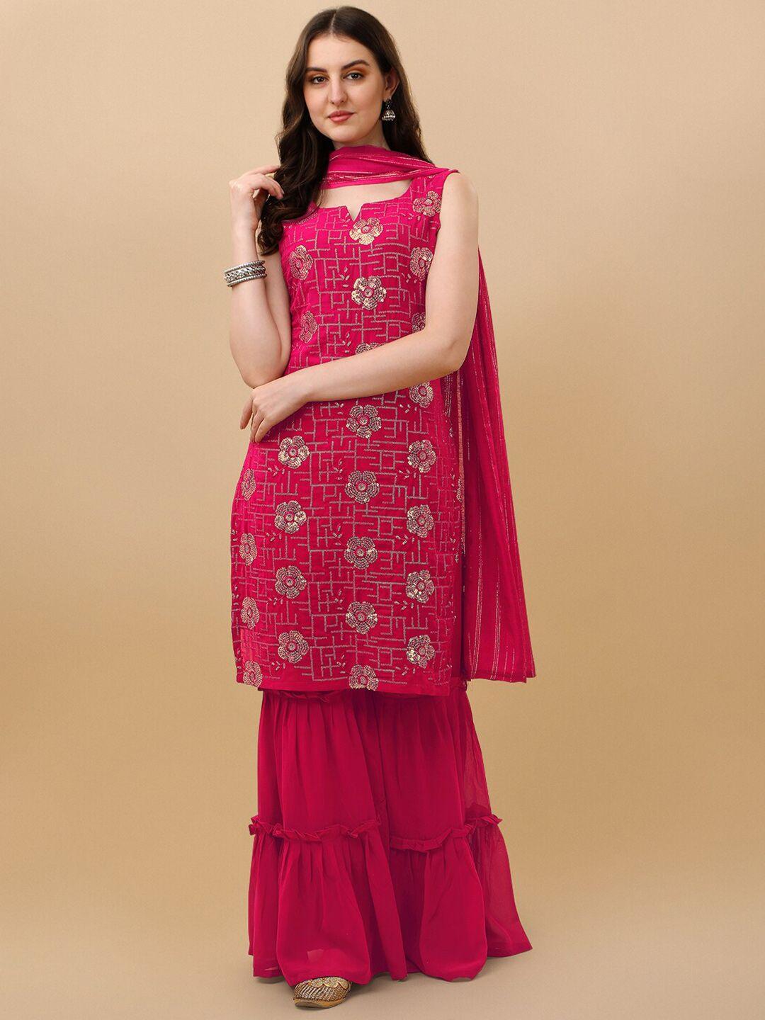 jatriqq pink embellished silk georgette semi-stitched dress material