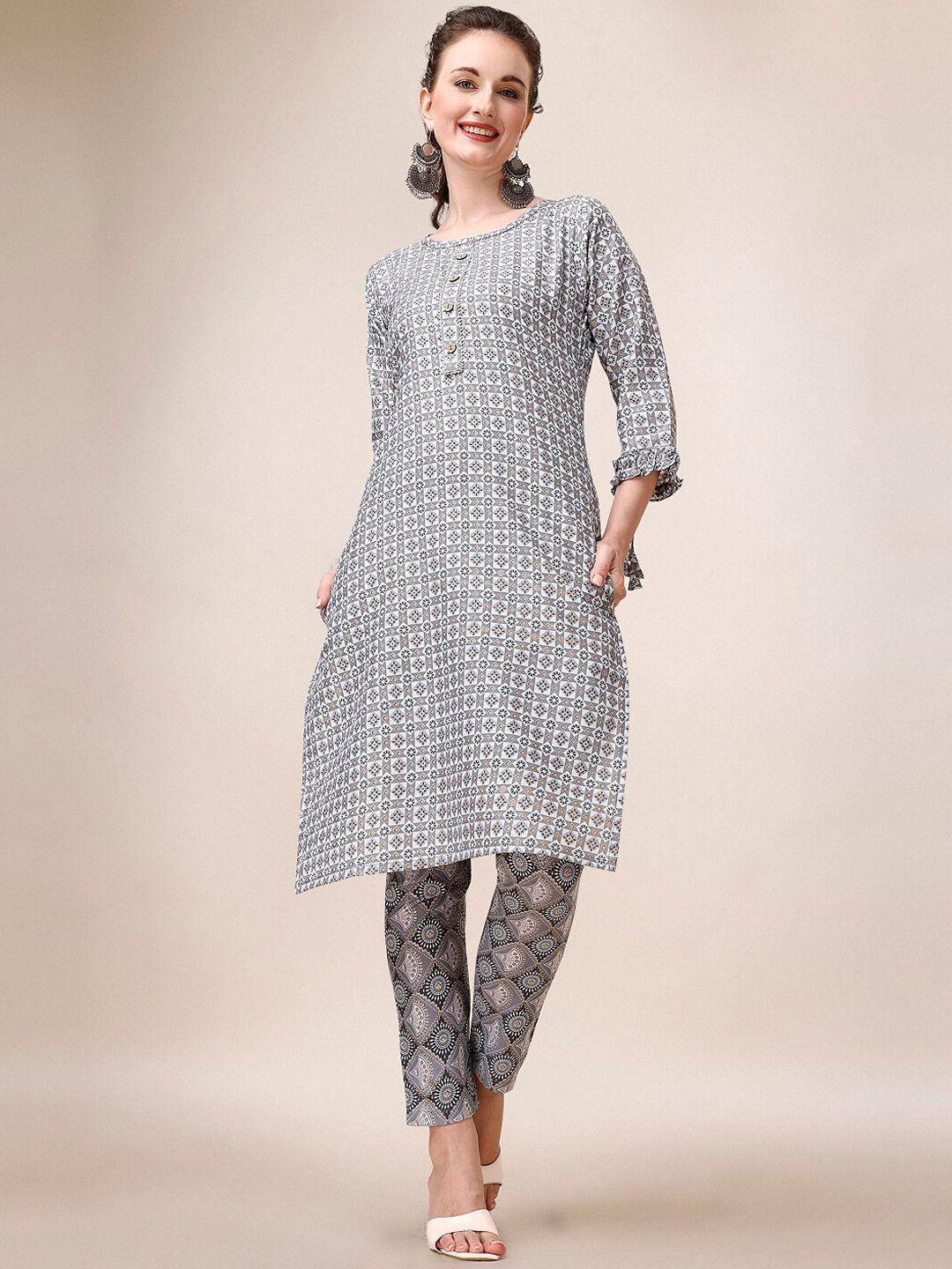 jatriqq printed straight pure cotton kurta with trousers