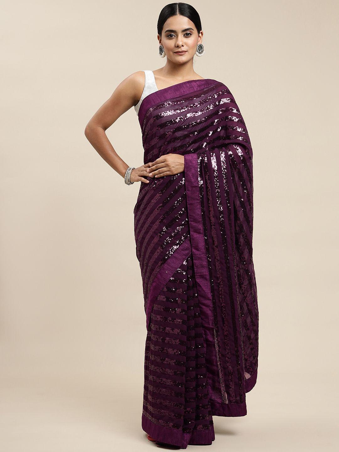 jatriqq purple embroidered sequinned saree