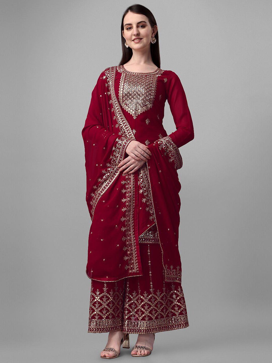 jatriqq sequinned & mirror work embellished silk georgette unstitched dress material