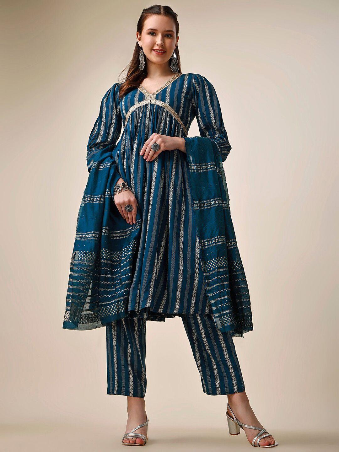 jatriqq striped woven design gotta patti kurta with trousers & dupatta