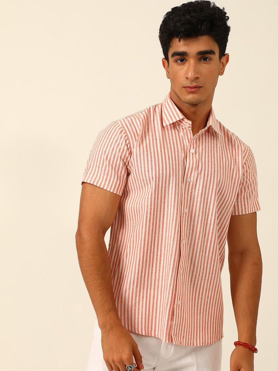 javinishka classic slim fit vertical striped cotton linen casual shirt