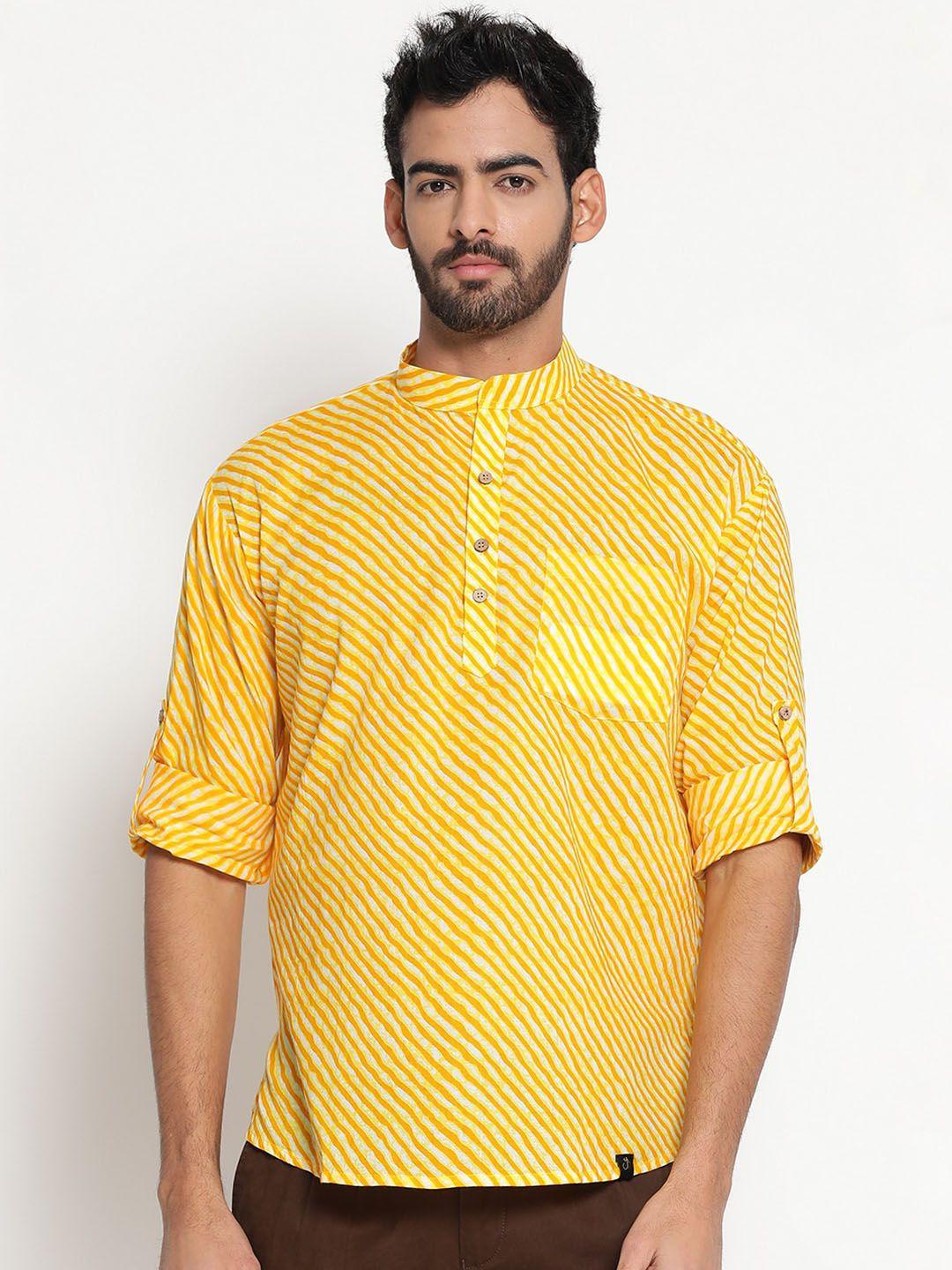 javinishka men yellow striped thread work kurta