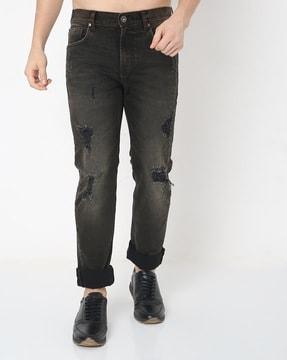 jaxon in washed distressed straight fit jeans