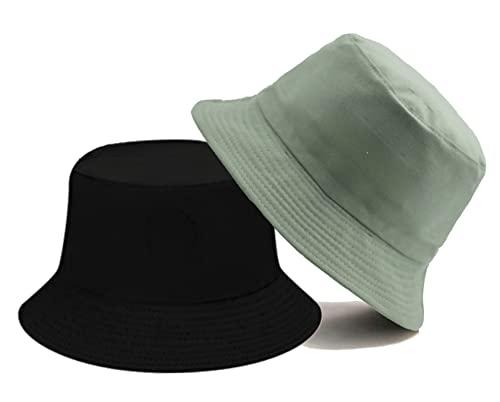 jazaa canvas bucket hat for women's men teens reversible summer beach sun packable fisherman cap travel outdoor hiking (pista green 31)