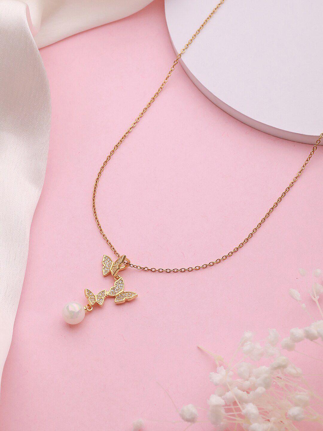 jazz and sizzle gold-plated butterfly pendant chain with pearl drop