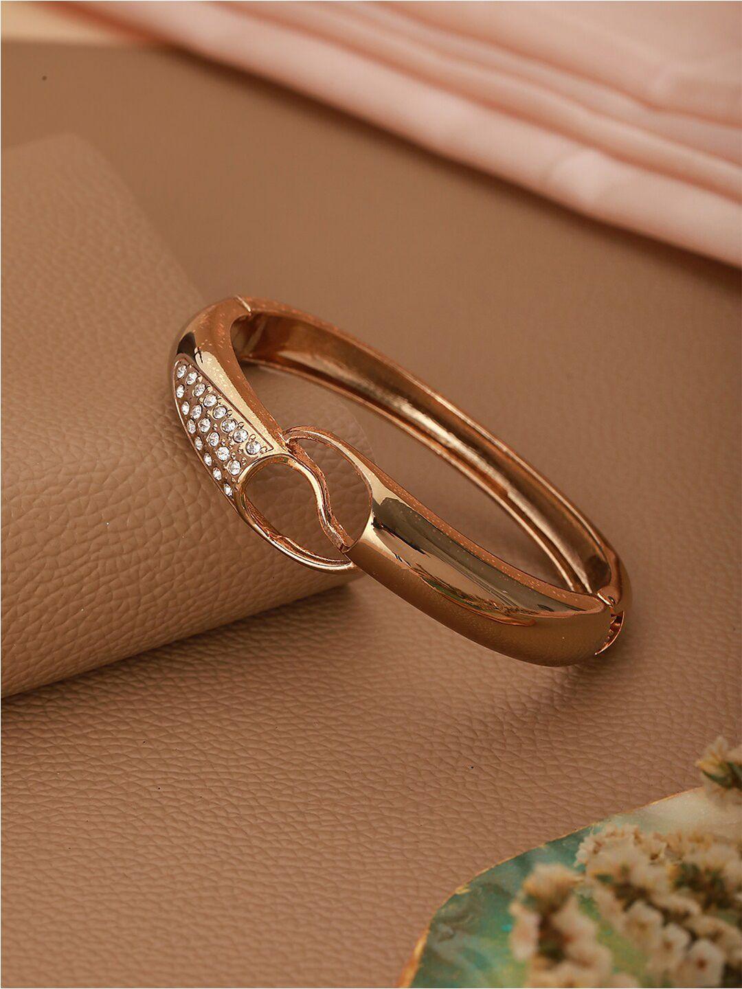 jazz and sizzle gold-plated cubic zirconia-studded brass bangle-style bracelet