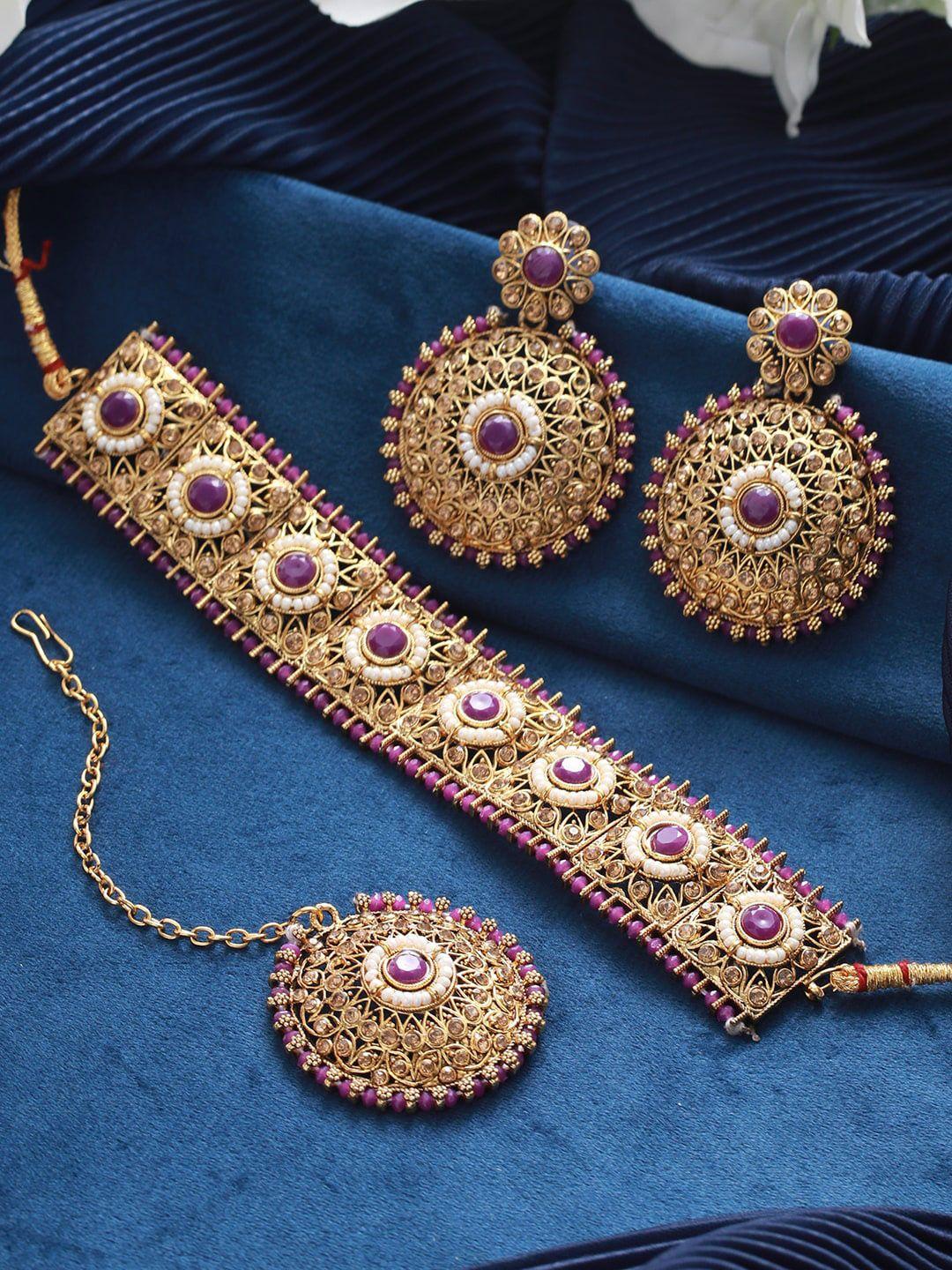 jazz and sizzle gold-plated kundan studded & beaded jewellery set