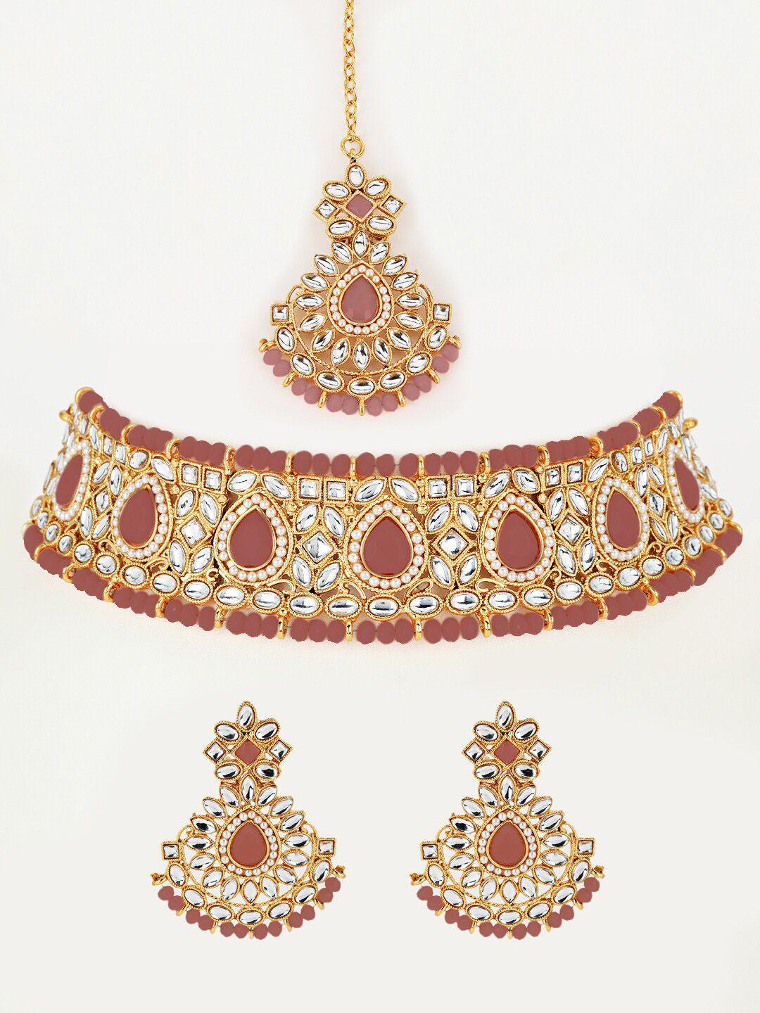 jazz and sizzle gold-plated kundan studded alloy jewellery set