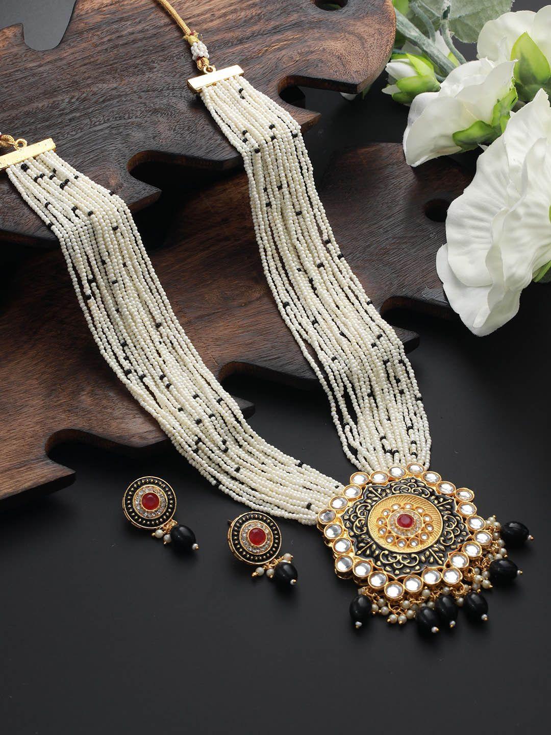 jazz and sizzle gold-plated stone-studded & beaded meenakari  jewellery set