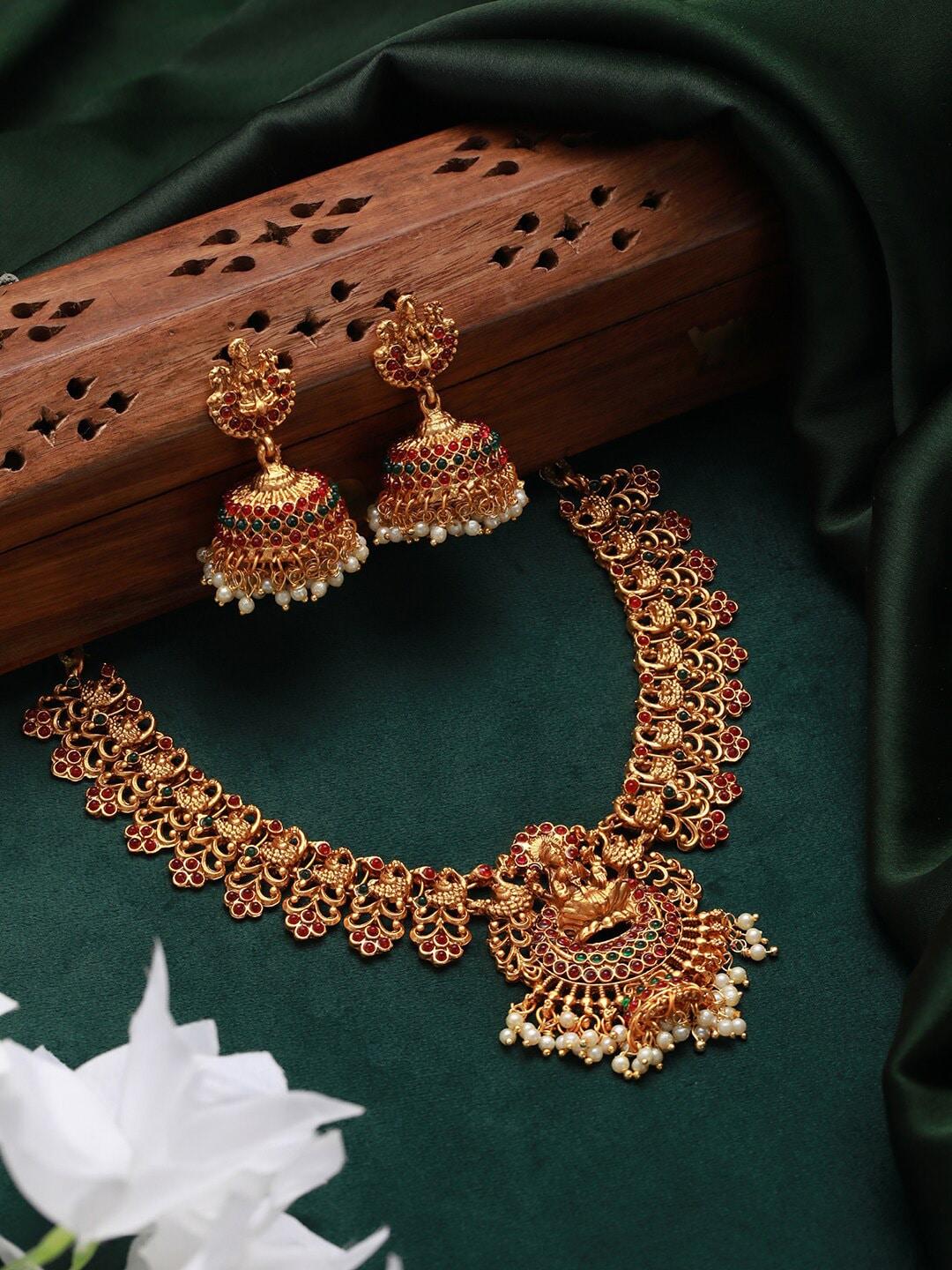 jazz and sizzle gold-plated stone-studded & pearl beaded jewellery set