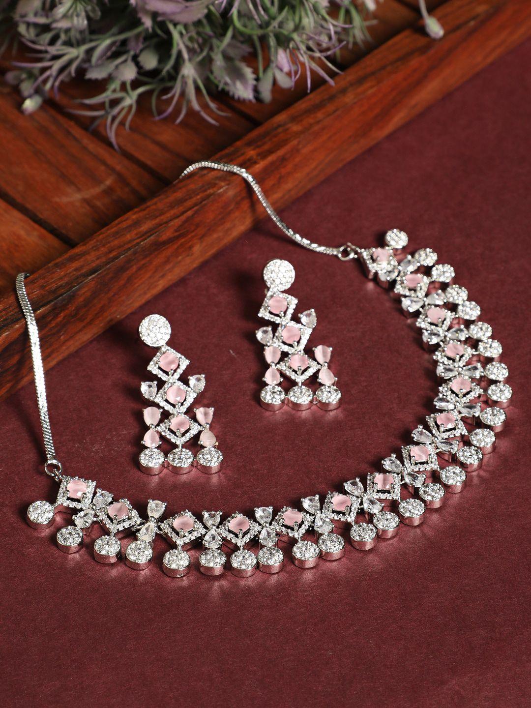 jazz and sizzle gold-plated white & pink ad studded jewellery set