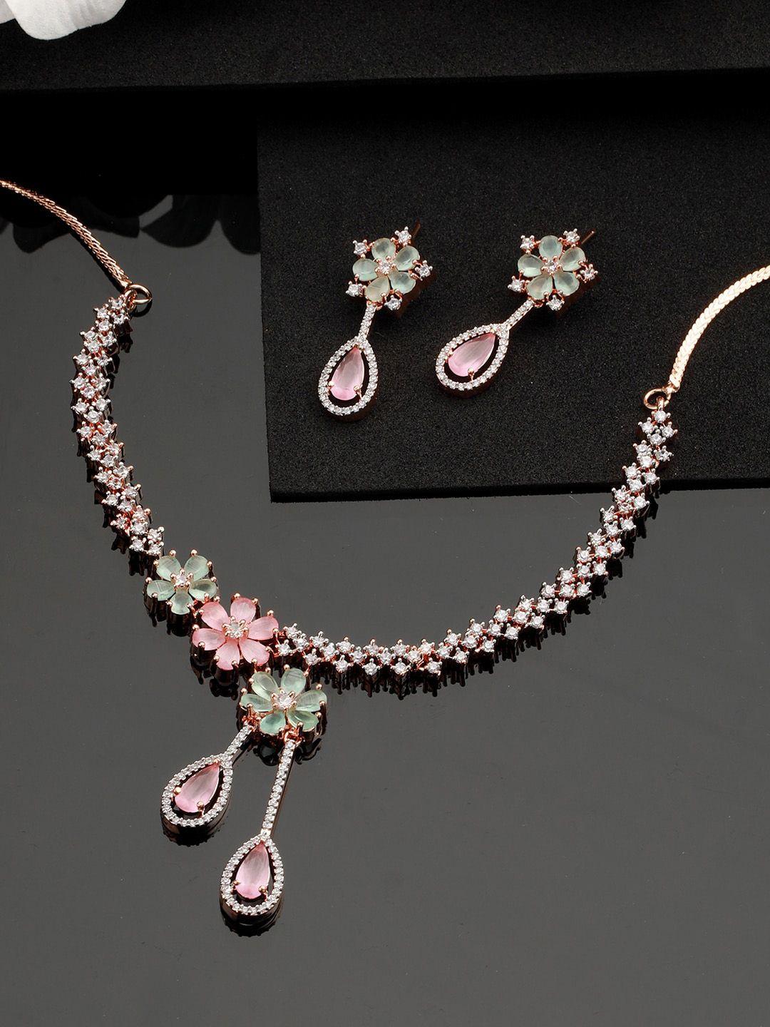 jazz and sizzle rose gold-plated ad-studded & beaded jewellery set