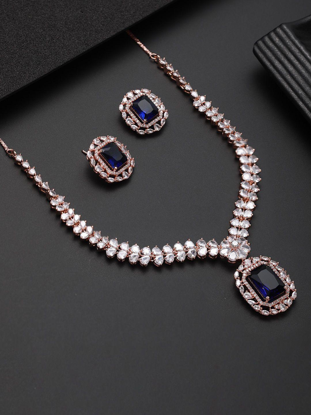 jazz and sizzle rose gold-plated american diamond studded jewellery set