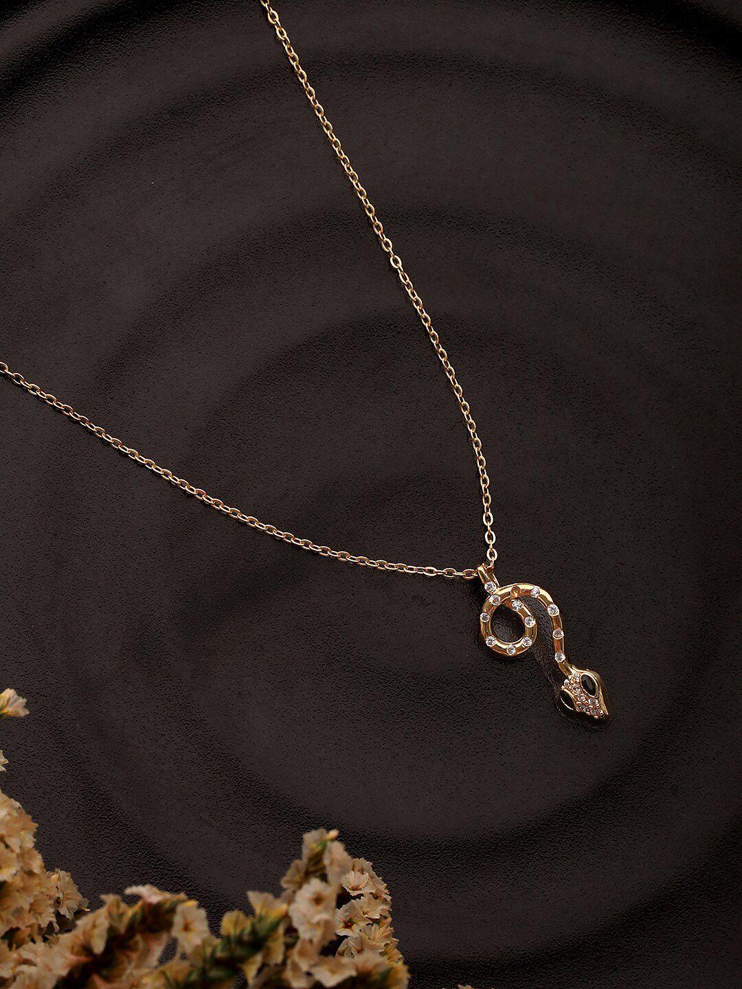 jazz and sizzle rose gold-plated cz studded snake pendant with chain