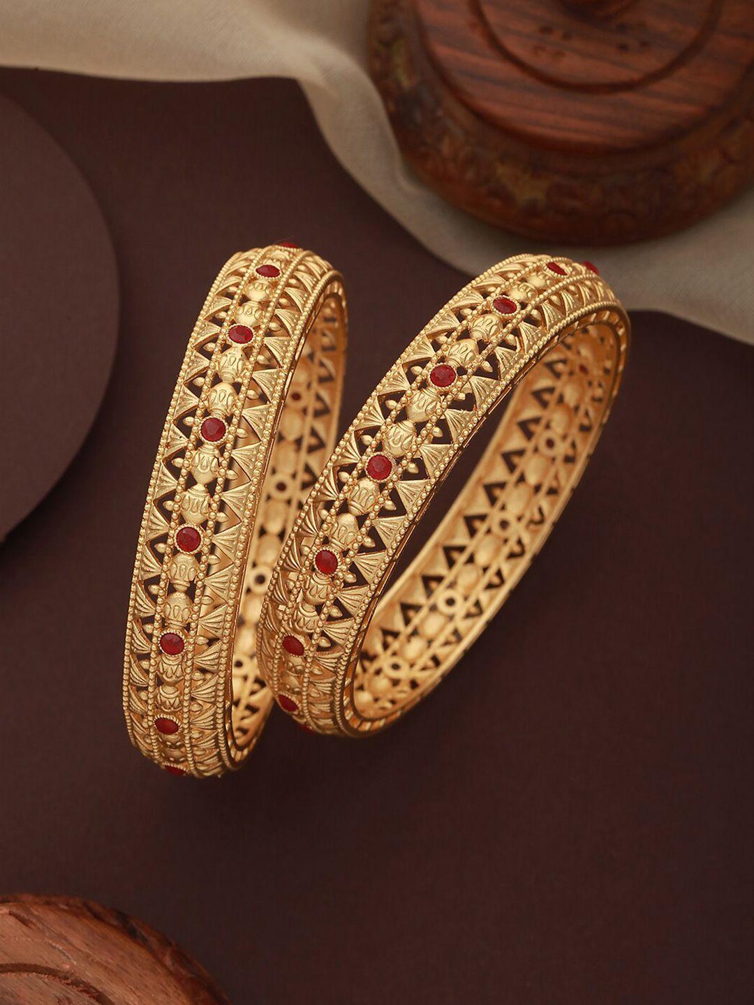 jazz and sizzle set of 2 22k gold-plated stones-studded bangles