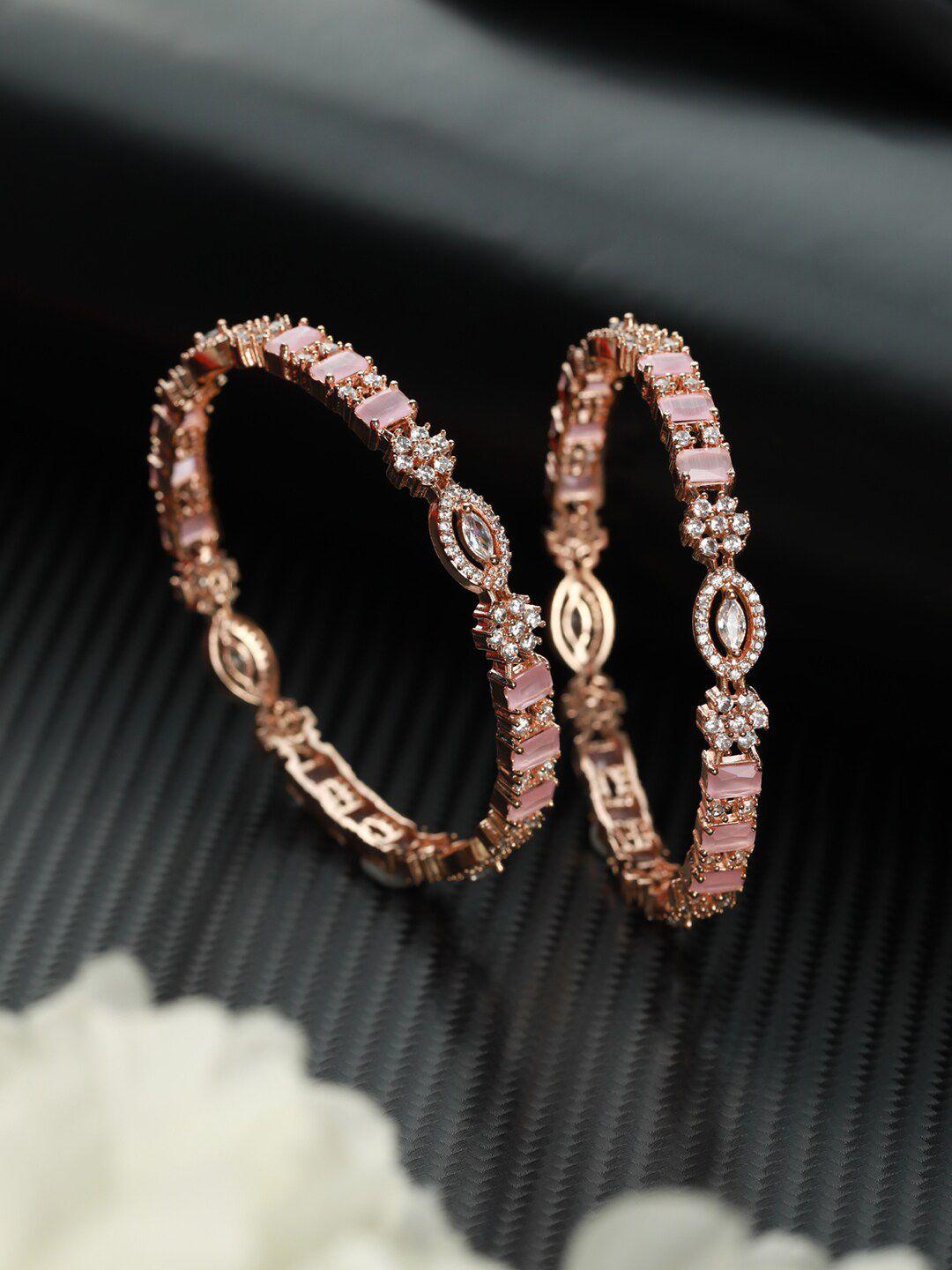 jazz and sizzle set of 2 rose gold-plated rose gold toned pink ad studded bangle