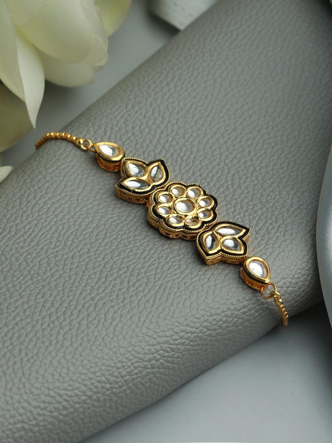 jazz and sizzle women gold-toned & black brass kundan gold-plated link bracelet
