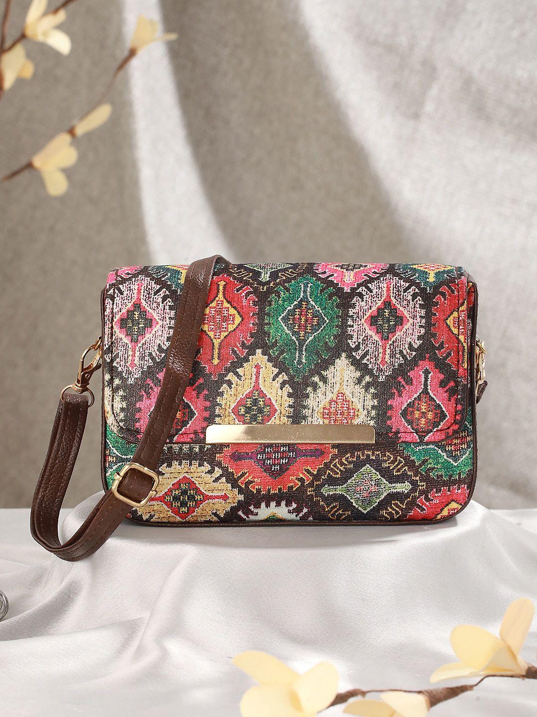 jazz and sizzle ethnic motifs printed structured sling bag