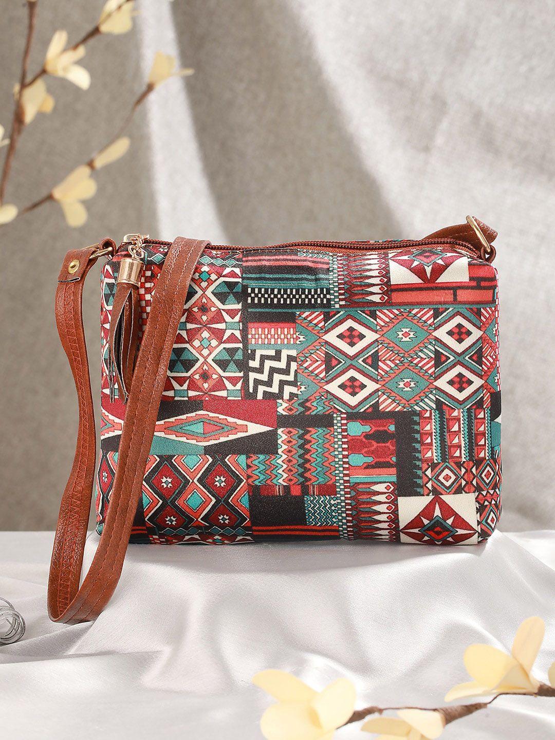 jazz and sizzle ethnic motifs printed structured sling bag