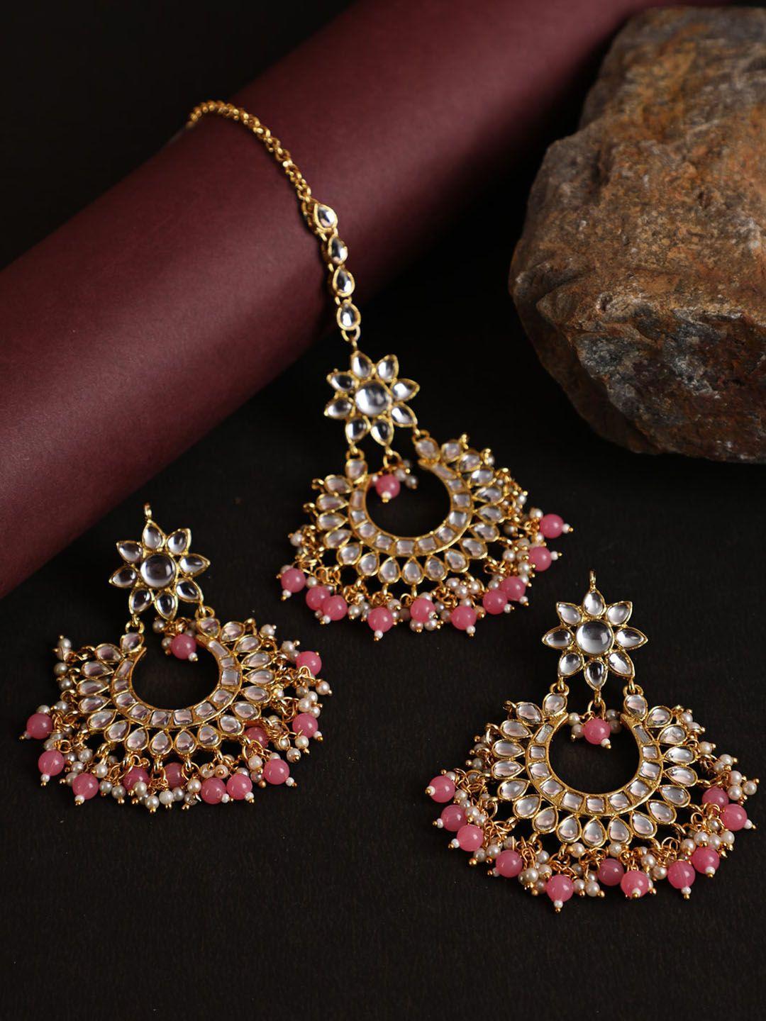jazz and sizzle gold-plated & pink kundan-studded jewelry set