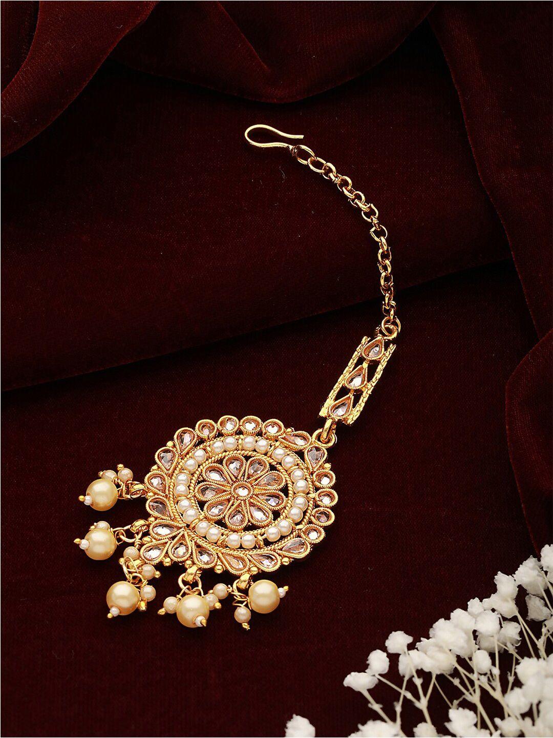jazz and sizzle gold-plated ad-studded pearl-studded head jewellery