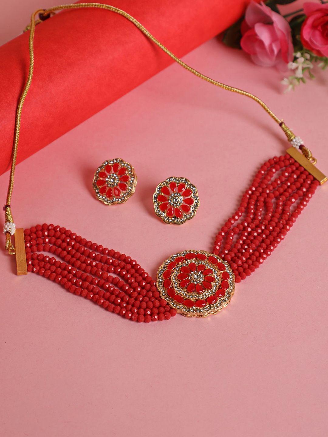 jazz and sizzle gold-plated gold-toned red kundan studded choker jewellery set