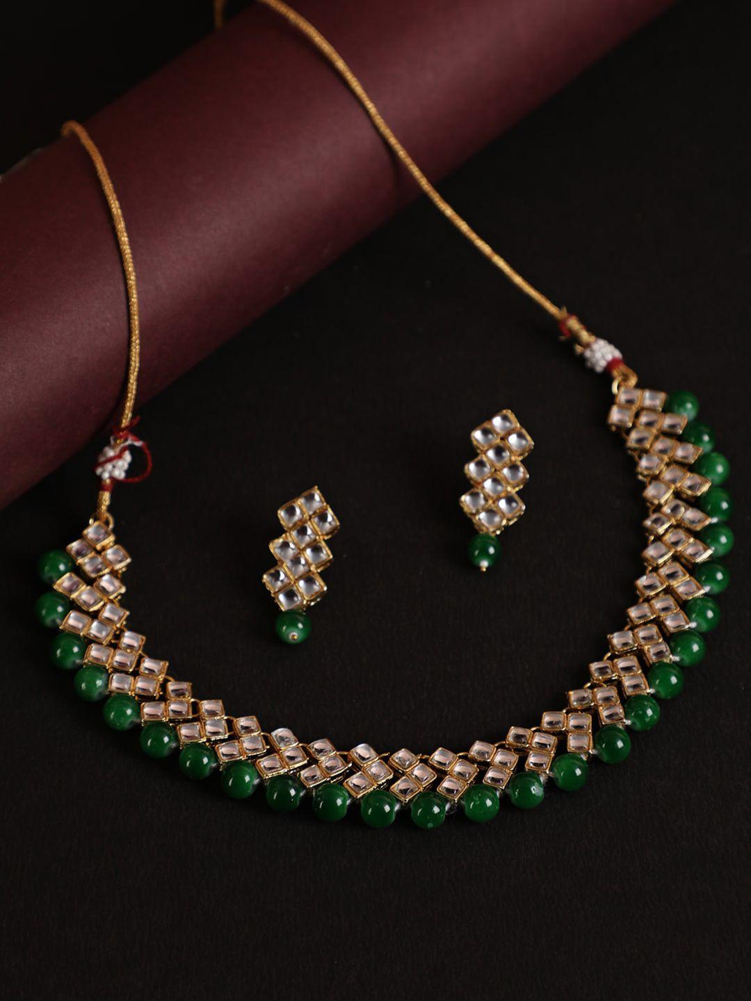 jazz and sizzle gold-plated kundan-studded & pearl beaded jewellery set