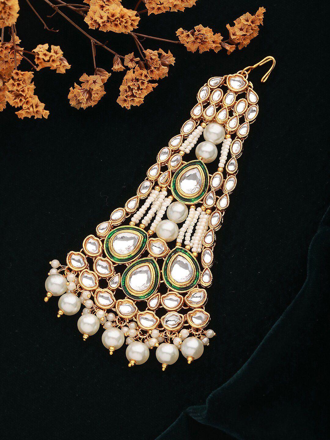 jazz and sizzle gold-plated kundan studded jhumar passa head jewellery