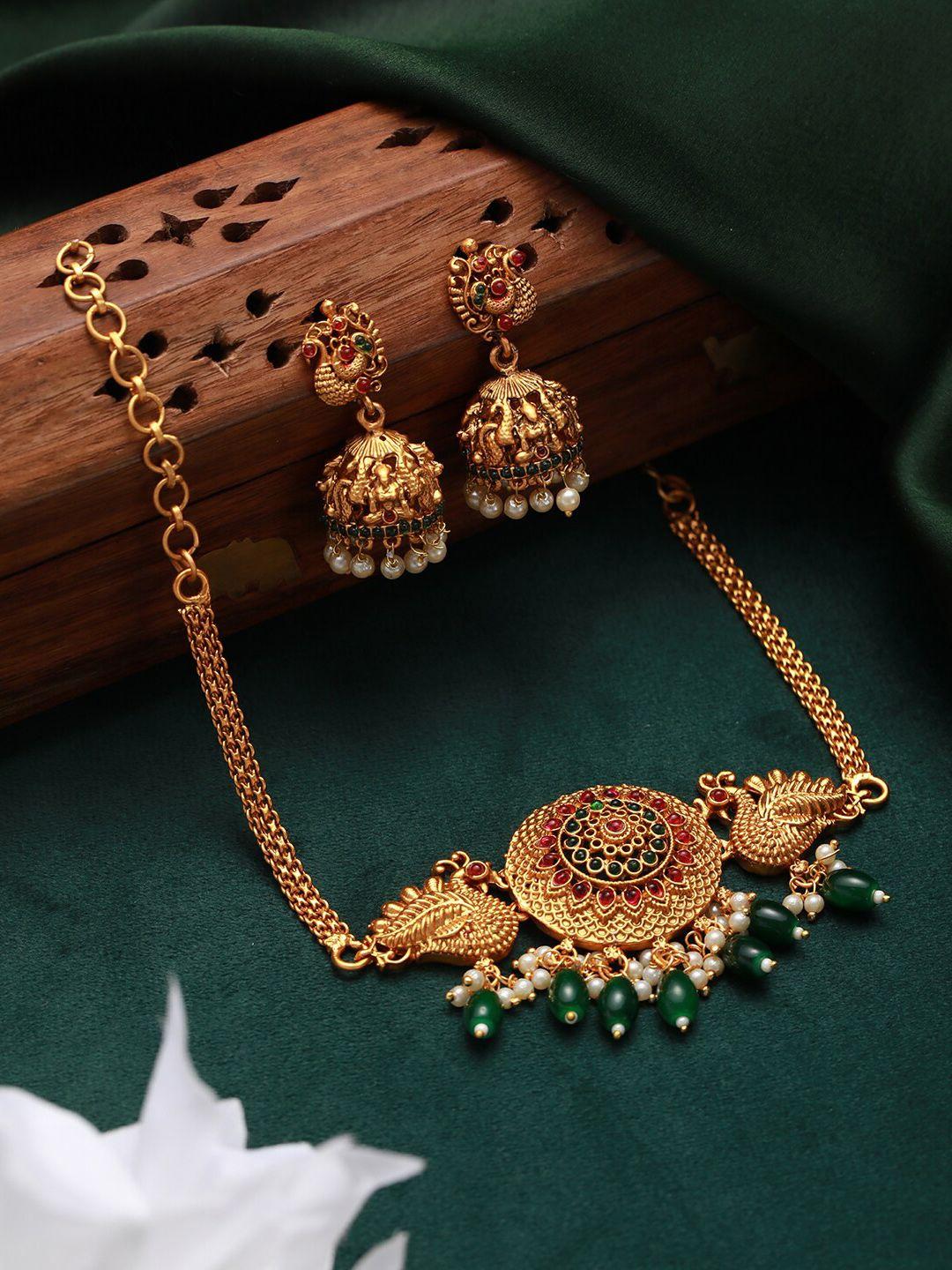 jazz and sizzle gold-plated stone-studded & beaded jewellery set