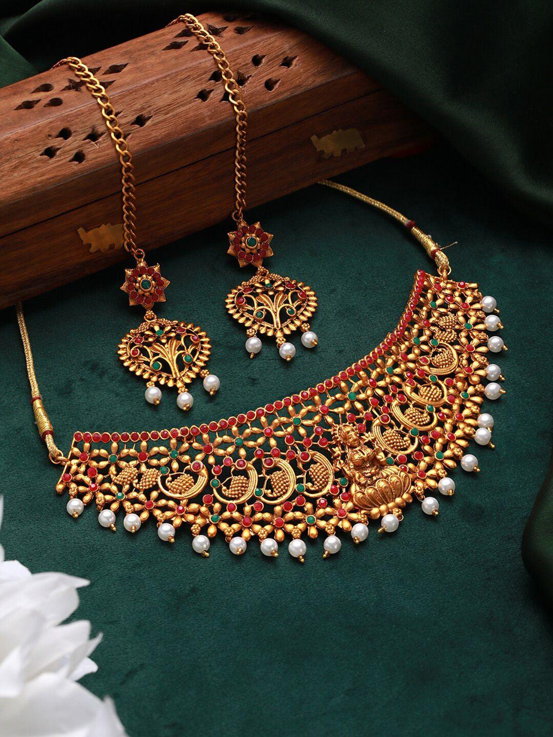 jazz and sizzle gold-plated stone studded & pearls beaded jewellery set