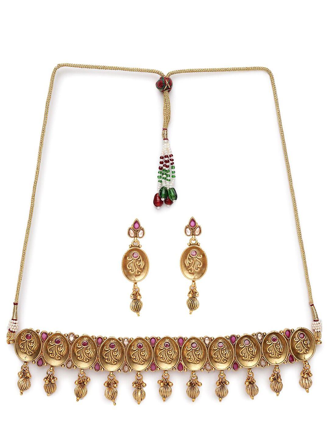 jazz and sizzle gold-plated stone studded antique choker jewellery set