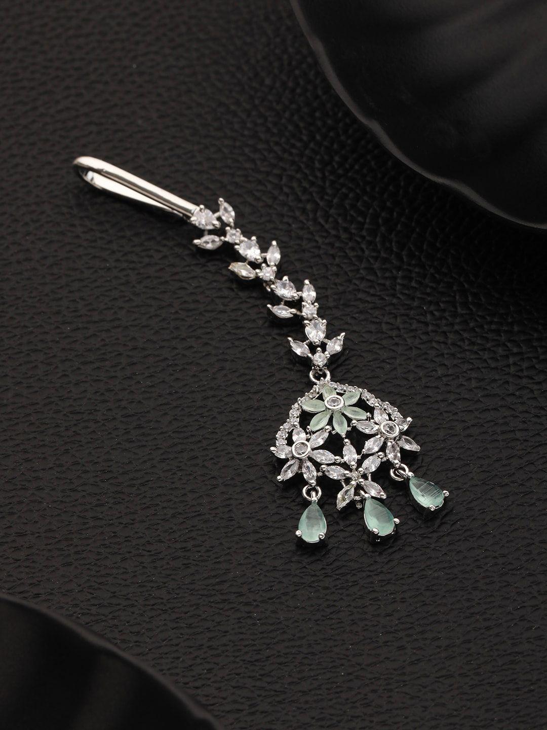 jazz and sizzle rhodium-plated ad studded maang tikka