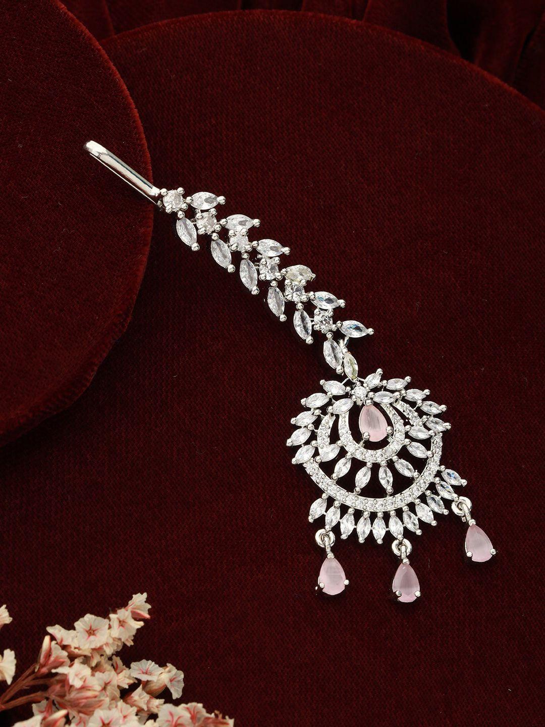 jazz and sizzle rhodium-plated ad studded maang tikka