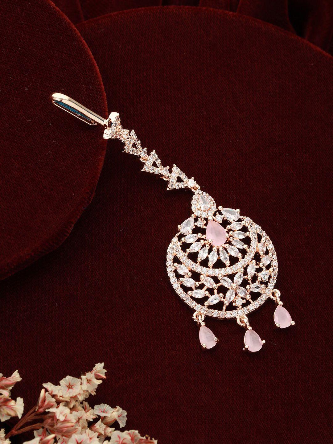 jazz and sizzle rose gold-plated ad studded maang tikka