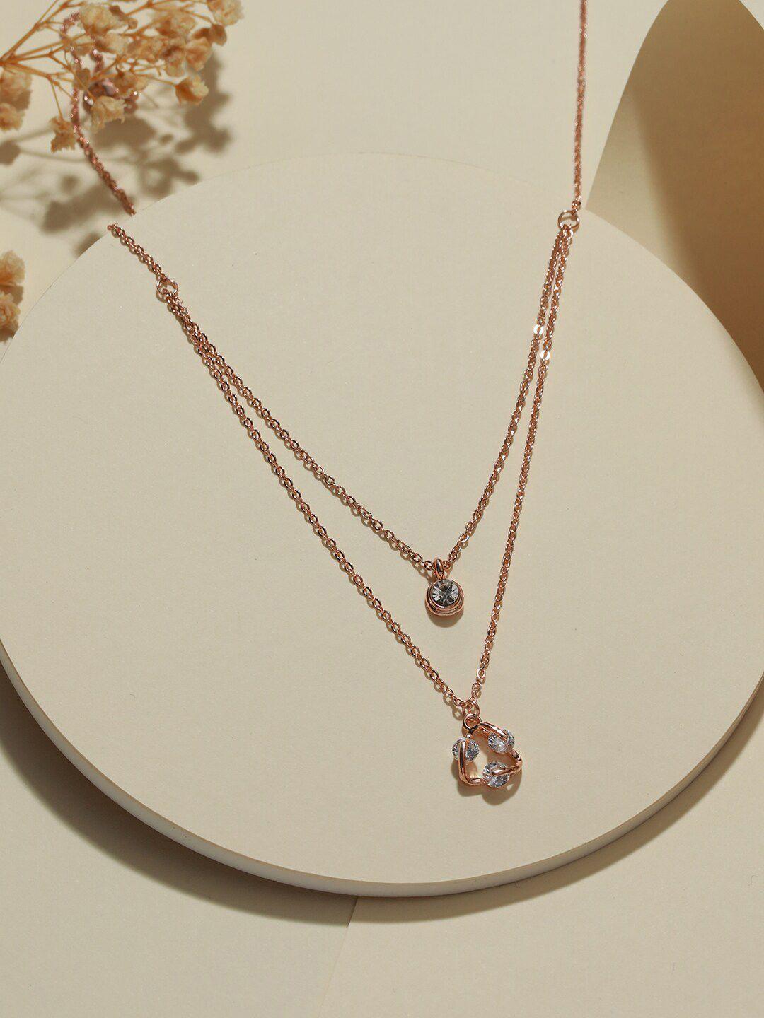jazz and sizzle rose gold-plated cubic zirconia studded layered chain