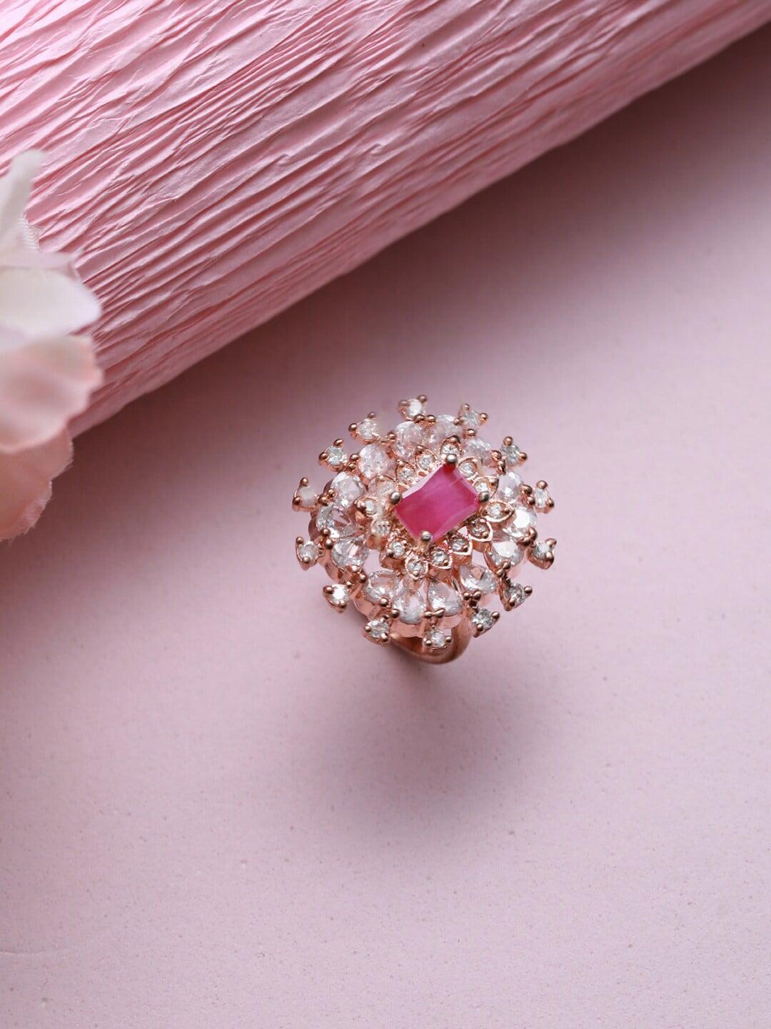 jazz and sizzle rose gold-plated pink & white ad studded ring
