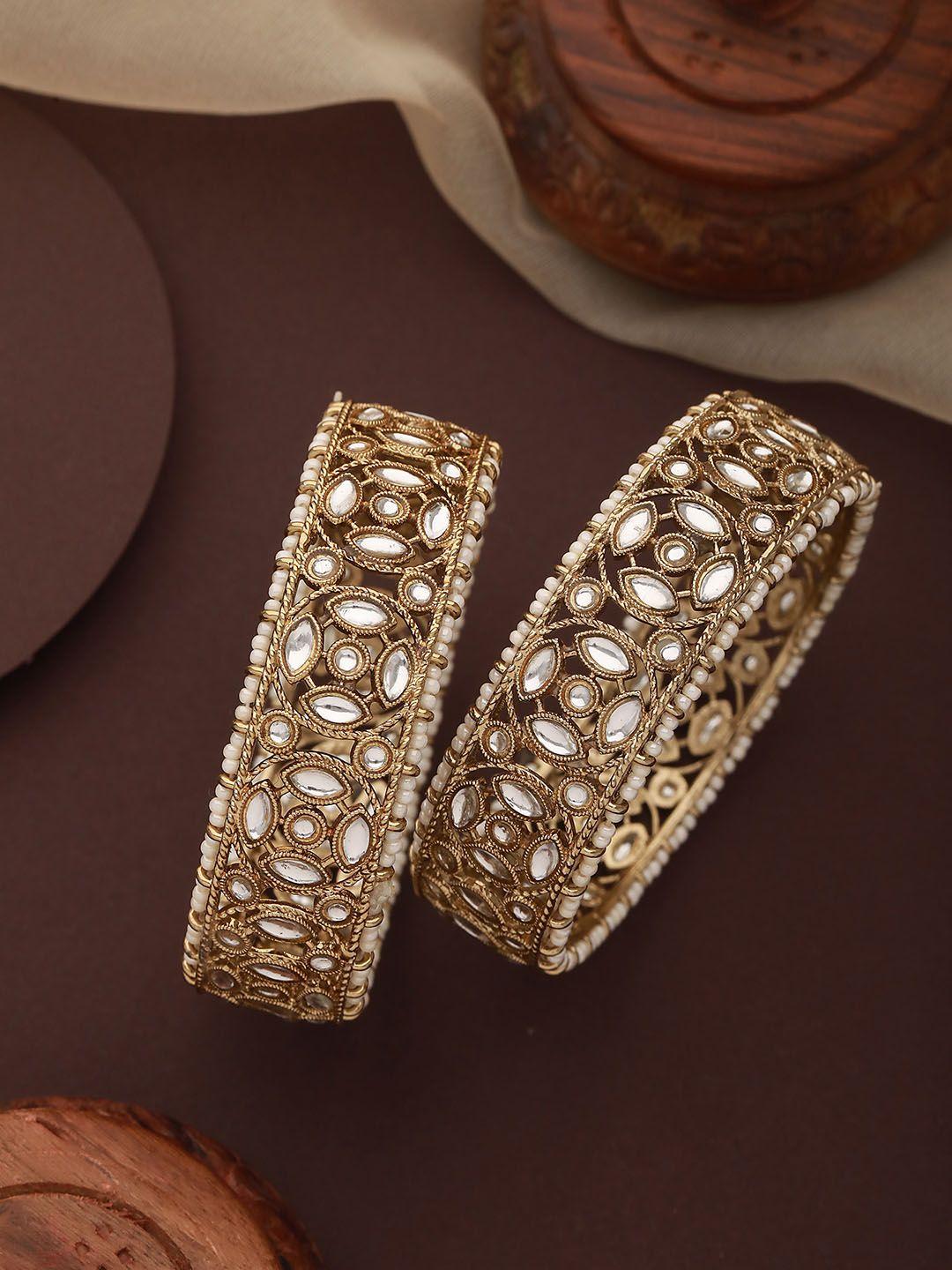 jazz and sizzle set of 2 gold-plated kundan-studded & pearl-beaded bangle