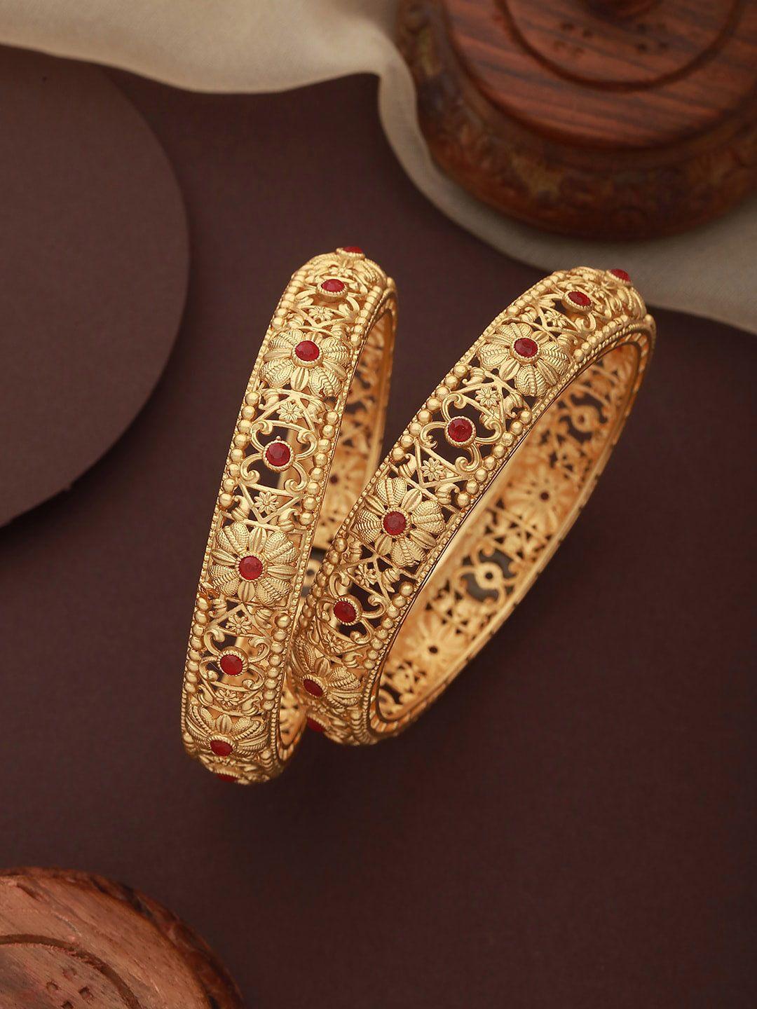 jazz and sizzle set of 2 gold-plated stone-studded bangles