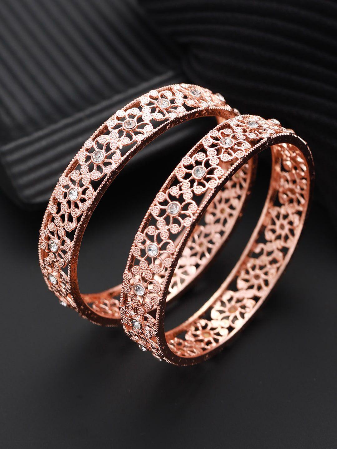 jazz and sizzle set of 2 rose gold-plated cubic zirconia studded bangles