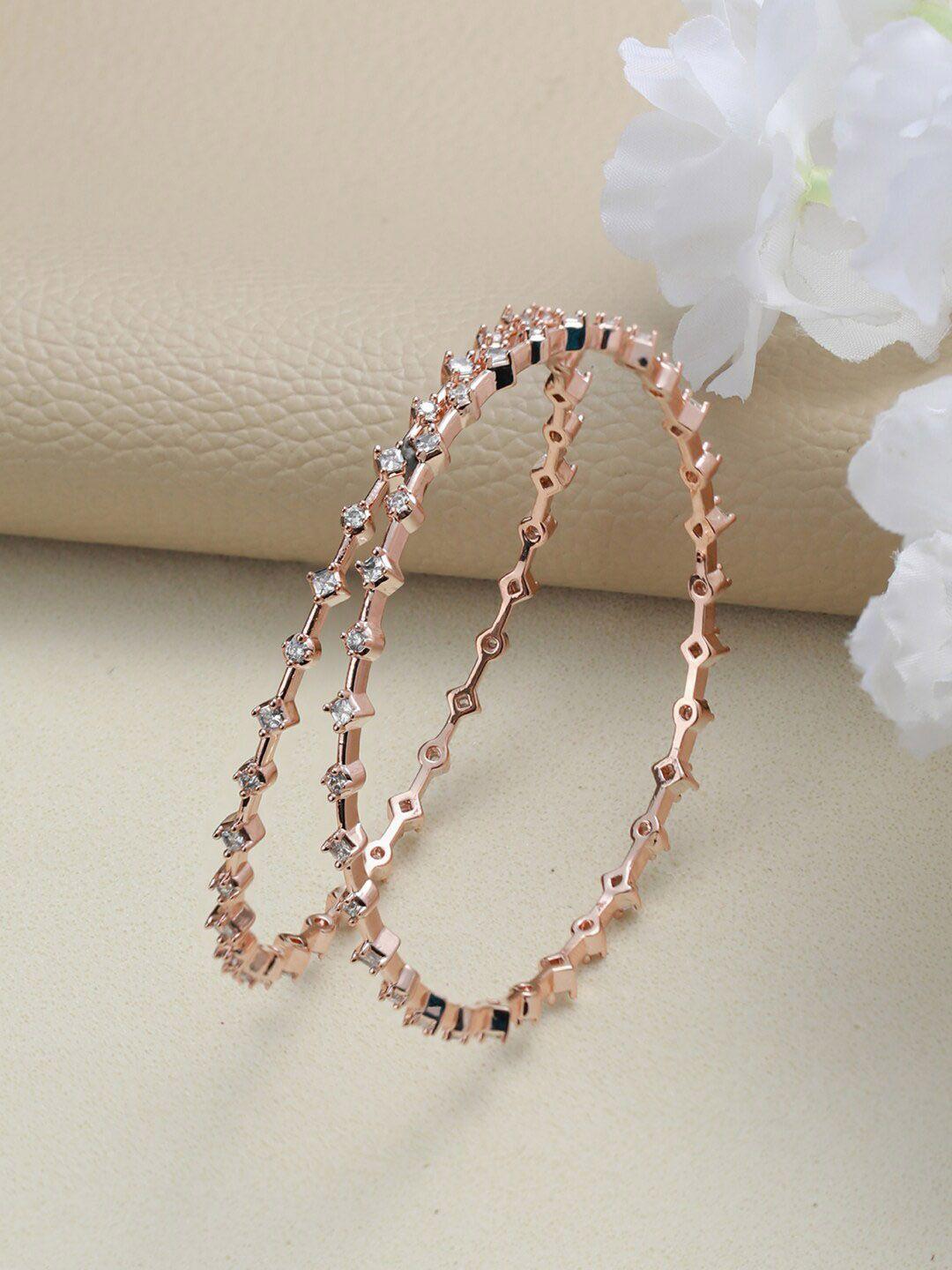 jazz and sizzle set of 2 rose gold-plated white ad studded bangles