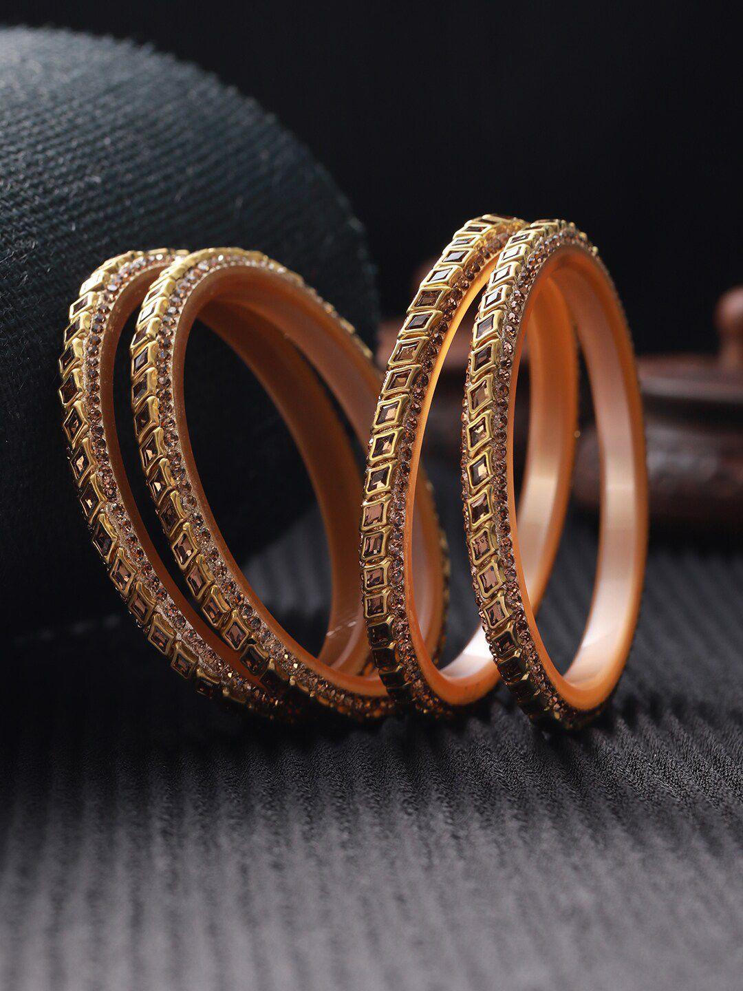 jazz and sizzle set of 4 gold-plated kundan studded diamond shaped bangles