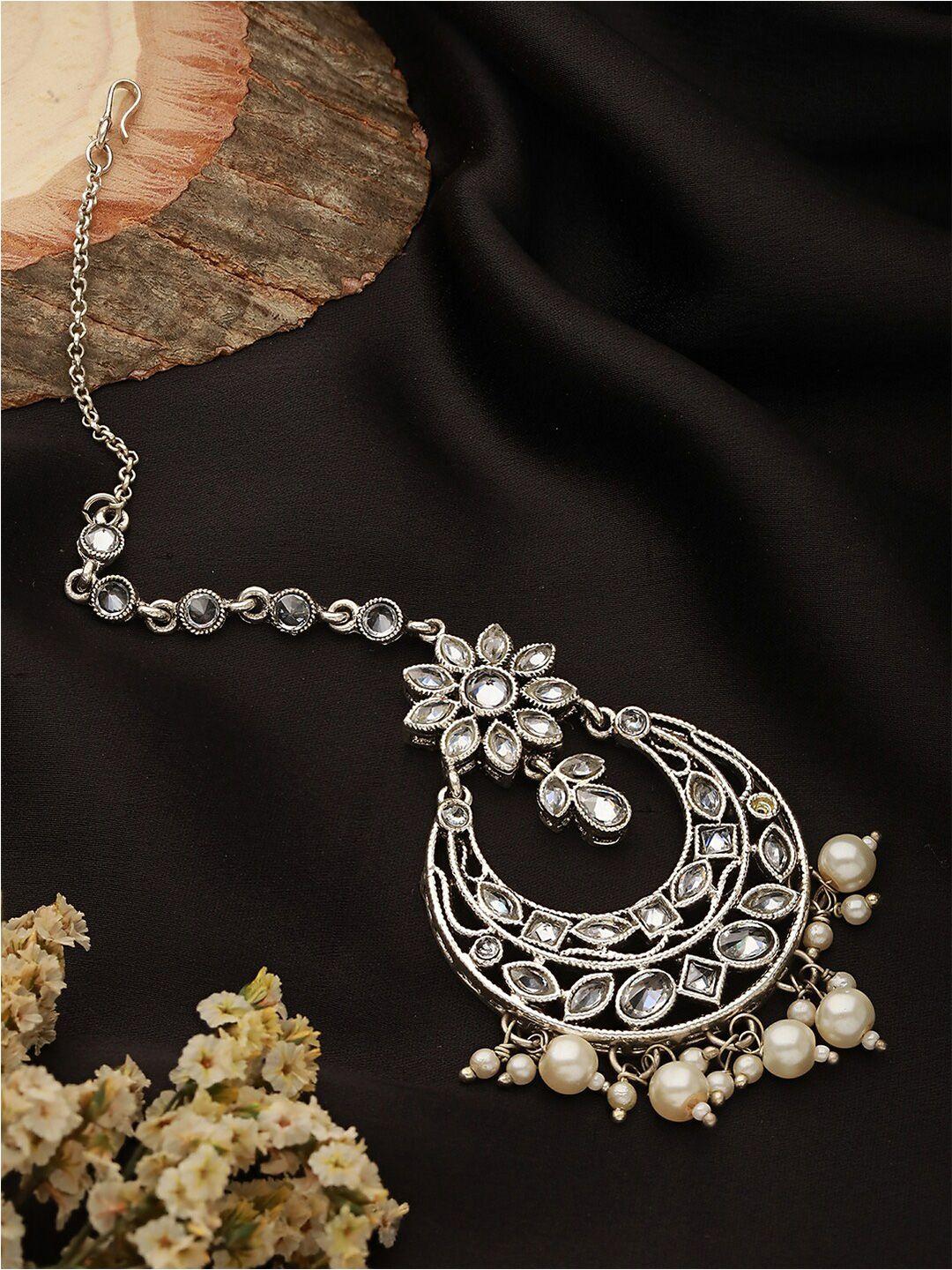 jazz and sizzle silver-plated ad-studded & pearl-beaded head jewellery