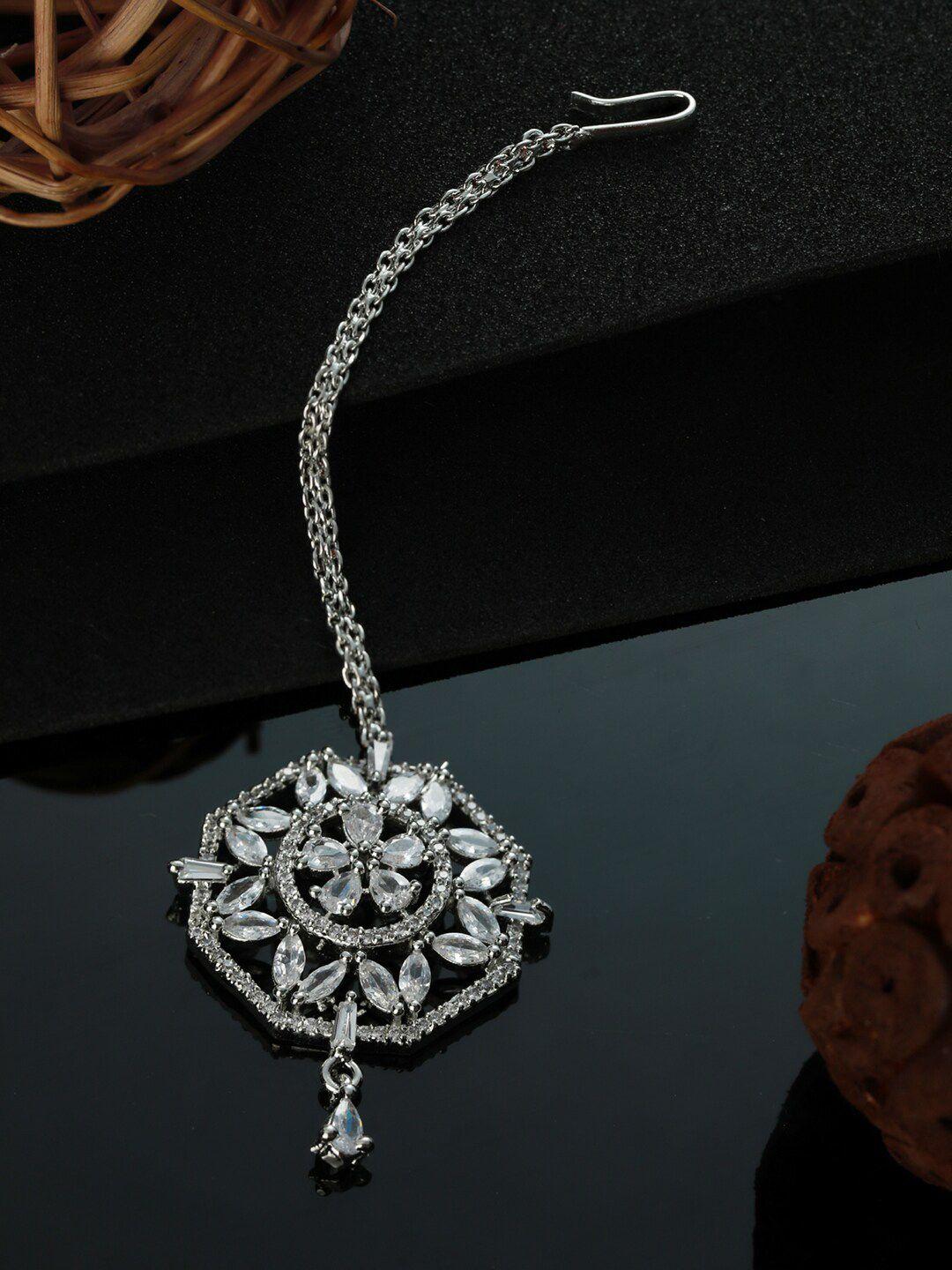 jazz and sizzle silver-plated white ad & cz studded maangtika