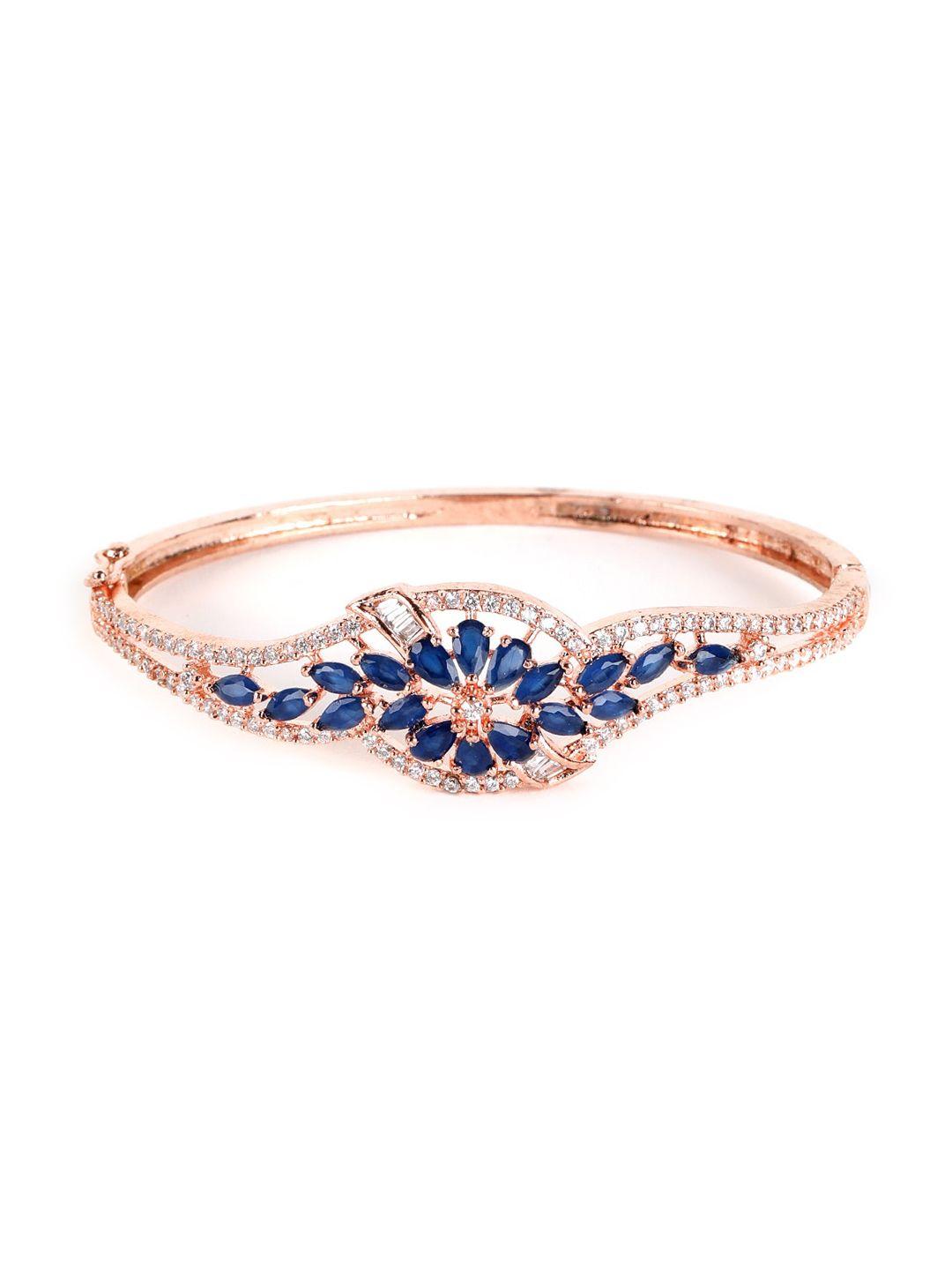 jazz and sizzle women blue & rose gold brass american diamond handcrafted rose gold-plated kada bracelet