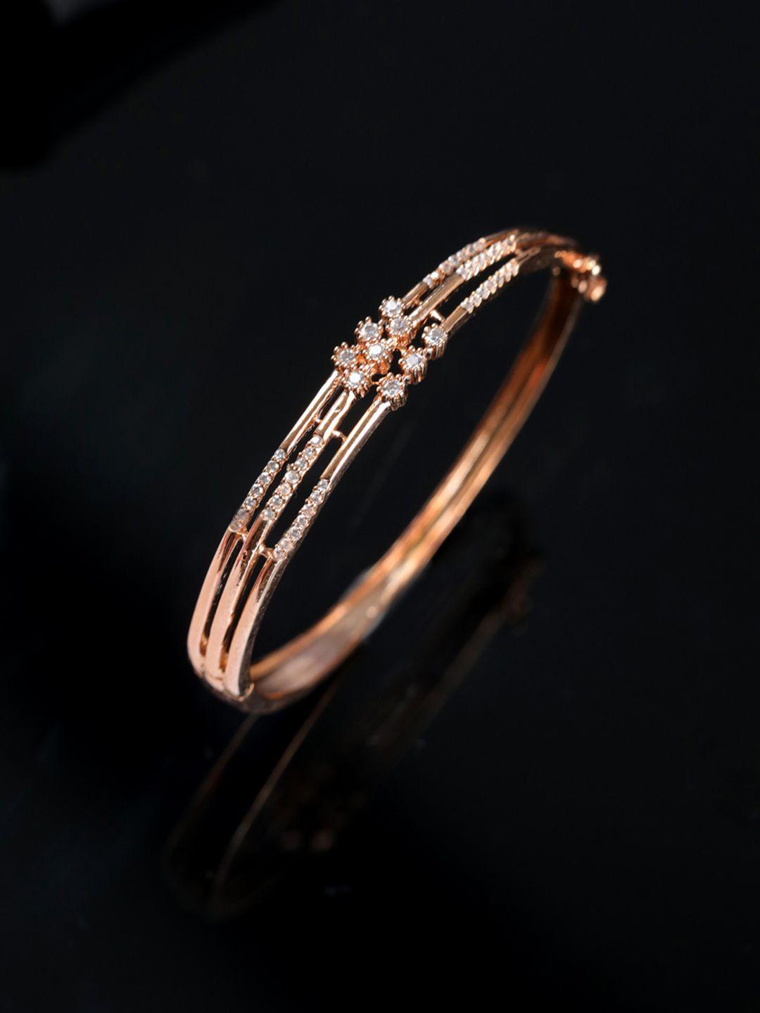 jazz and sizzle women brass american diamond rose gold-plated bangle-style bracelet