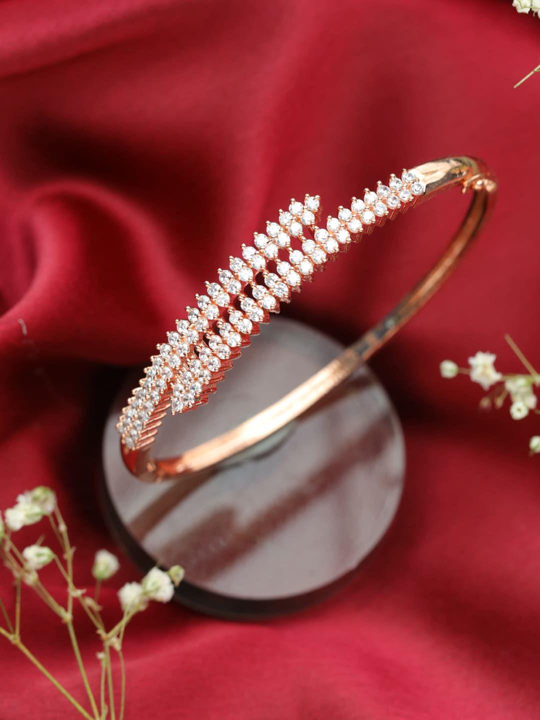 jazz and sizzle women rose gold & white brass american diamond handcrafted rose gold-plated bangle-style bracelet