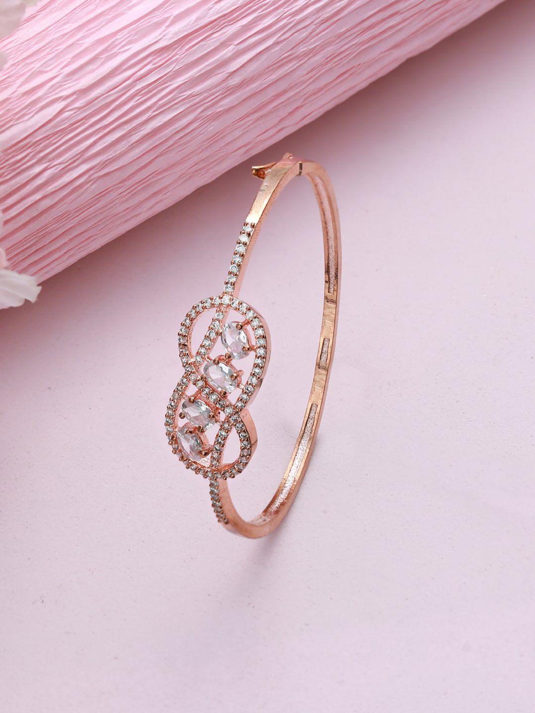 jazz and sizzle women rose gold & white brass american diamond rose gold-plated bangle-style bracelet