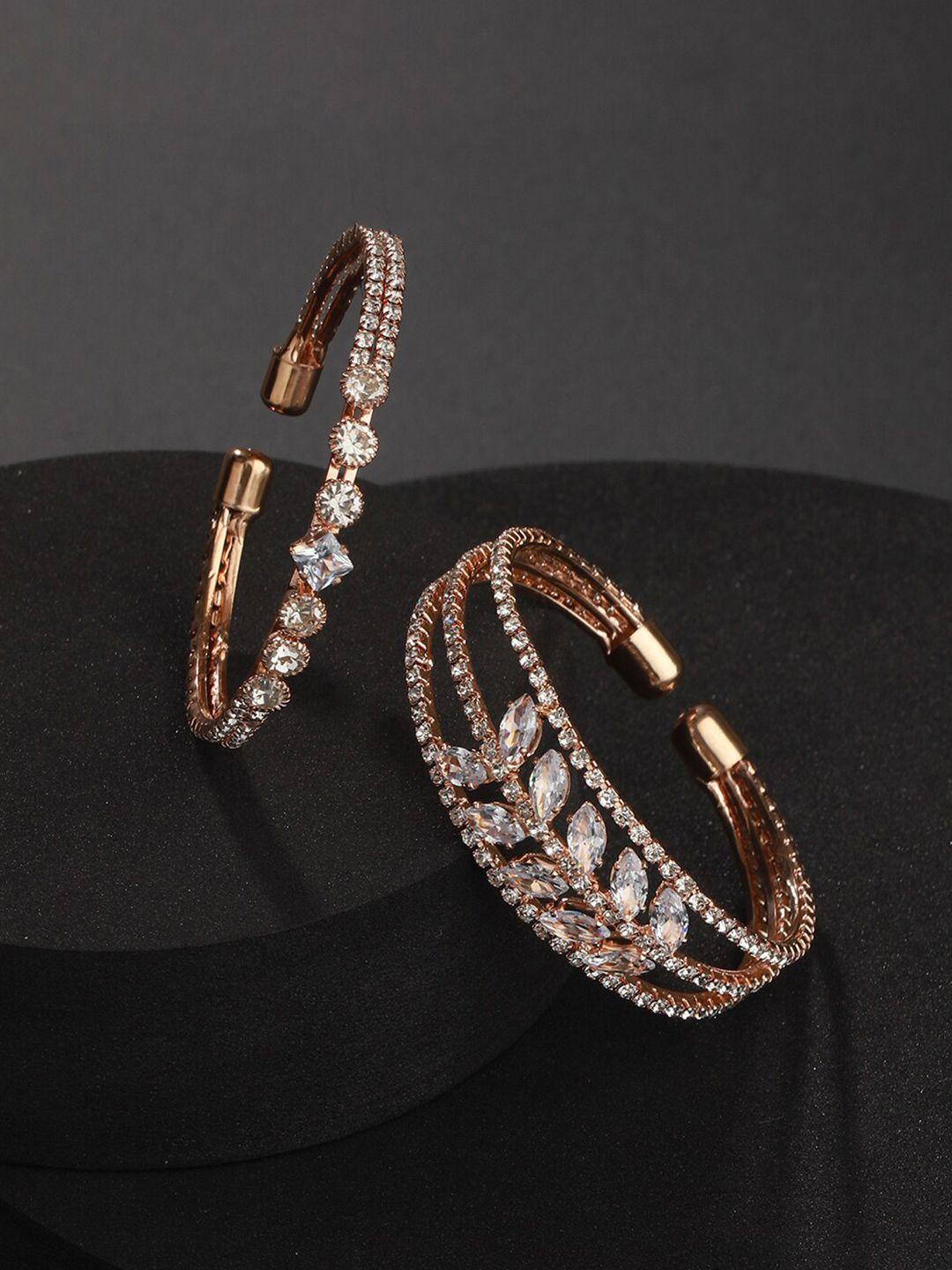 jazz and sizzle women set of 2 crystals rose gold-plated cuff bracelet