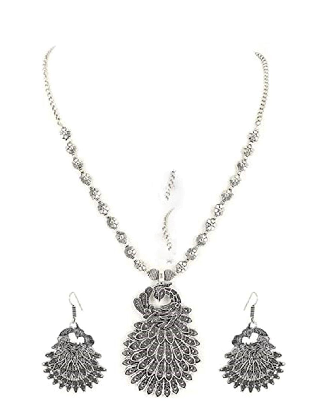 jazz and sizzle women silver-plated oxidized peacock jewellery set